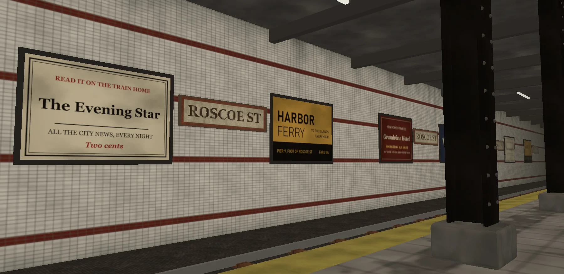 The same set as it looked before: baked light, flat textures