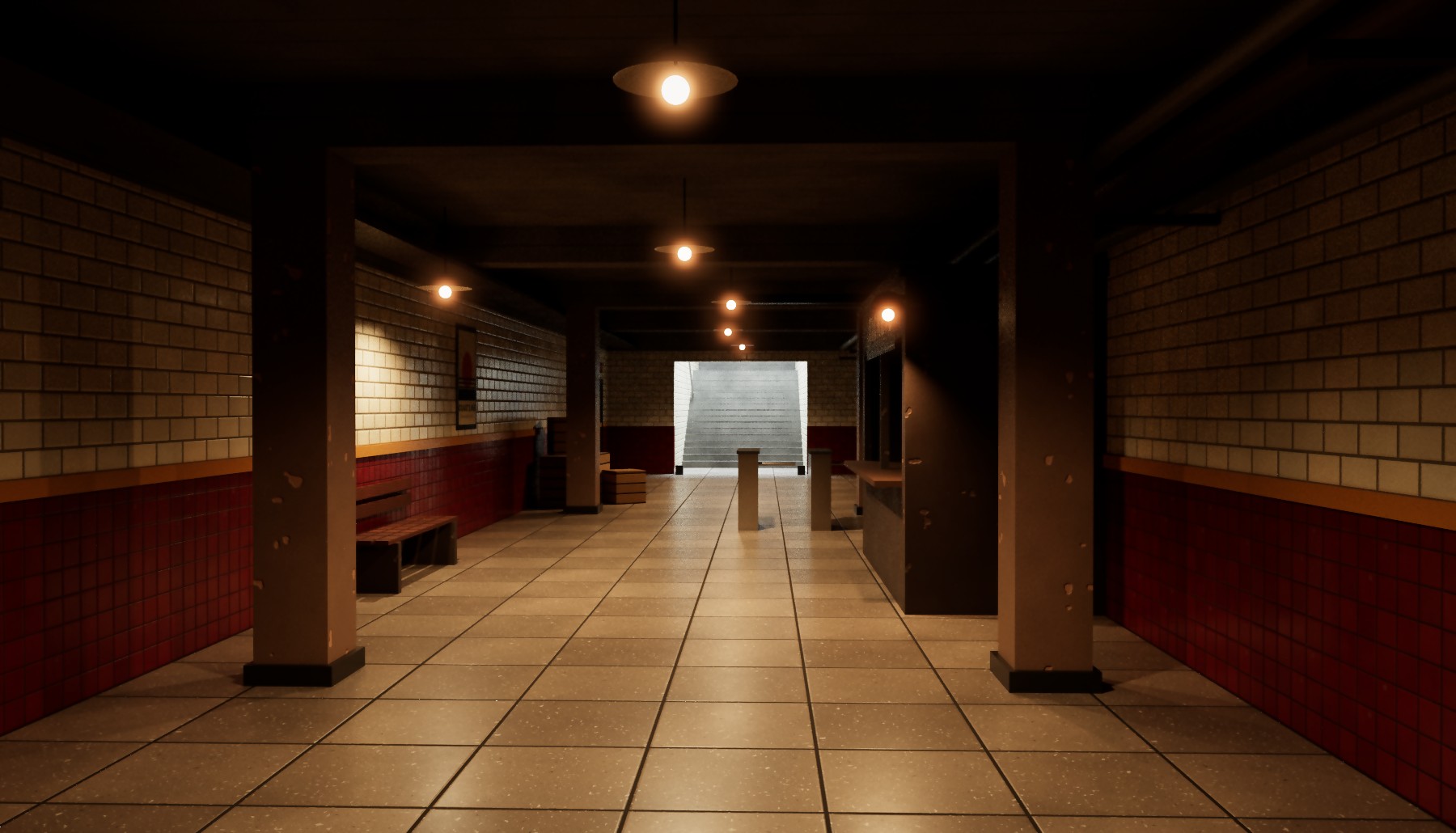 the concourse of our own stand-in station, remastered and path traced